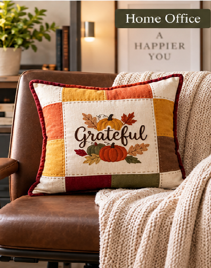 Grateful Harvest Pumpkin Cushion Cover – Autumn Patchwork Decorative Pillow - pack of 2