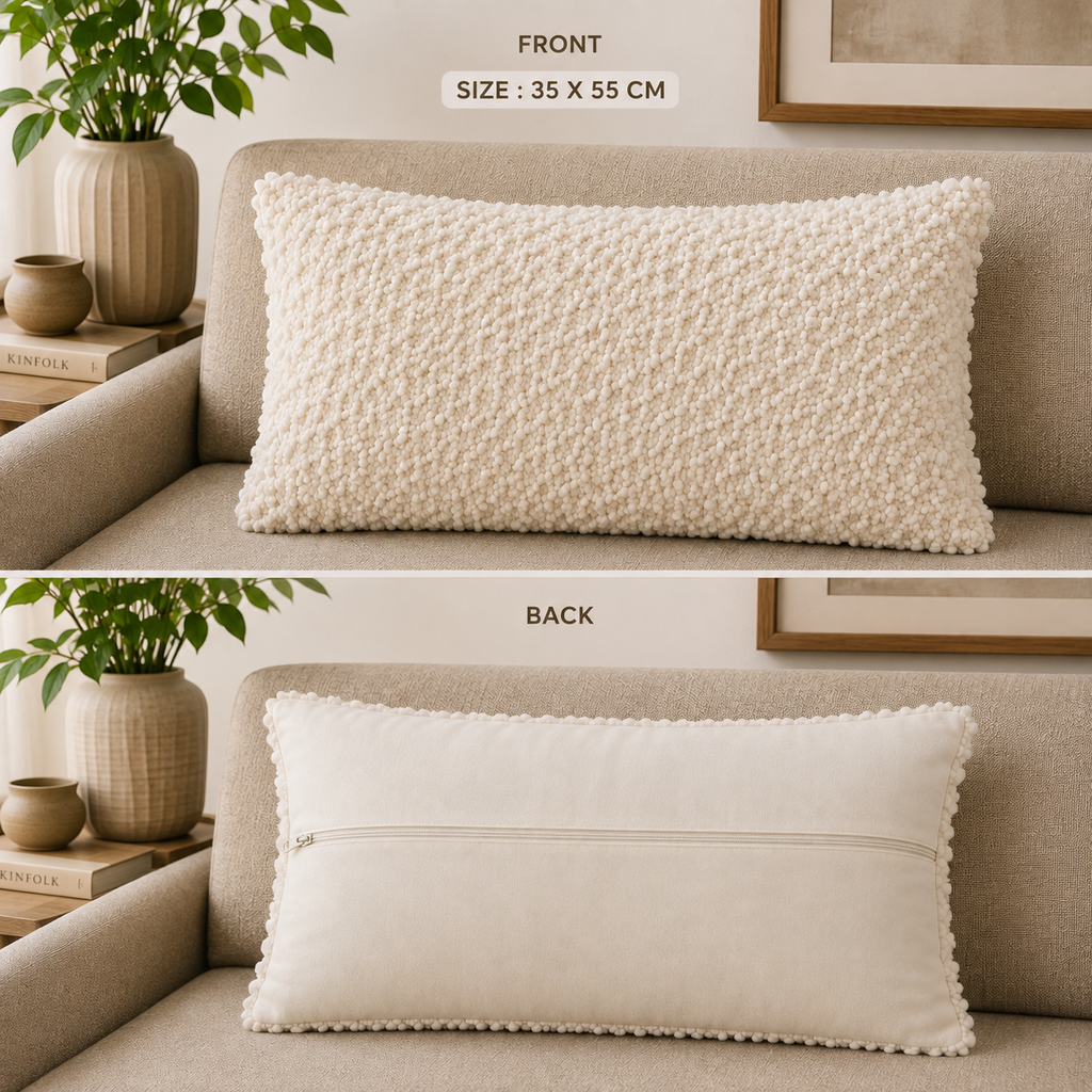Ivory Cloud Cotton Blend Textured Cushion Cover