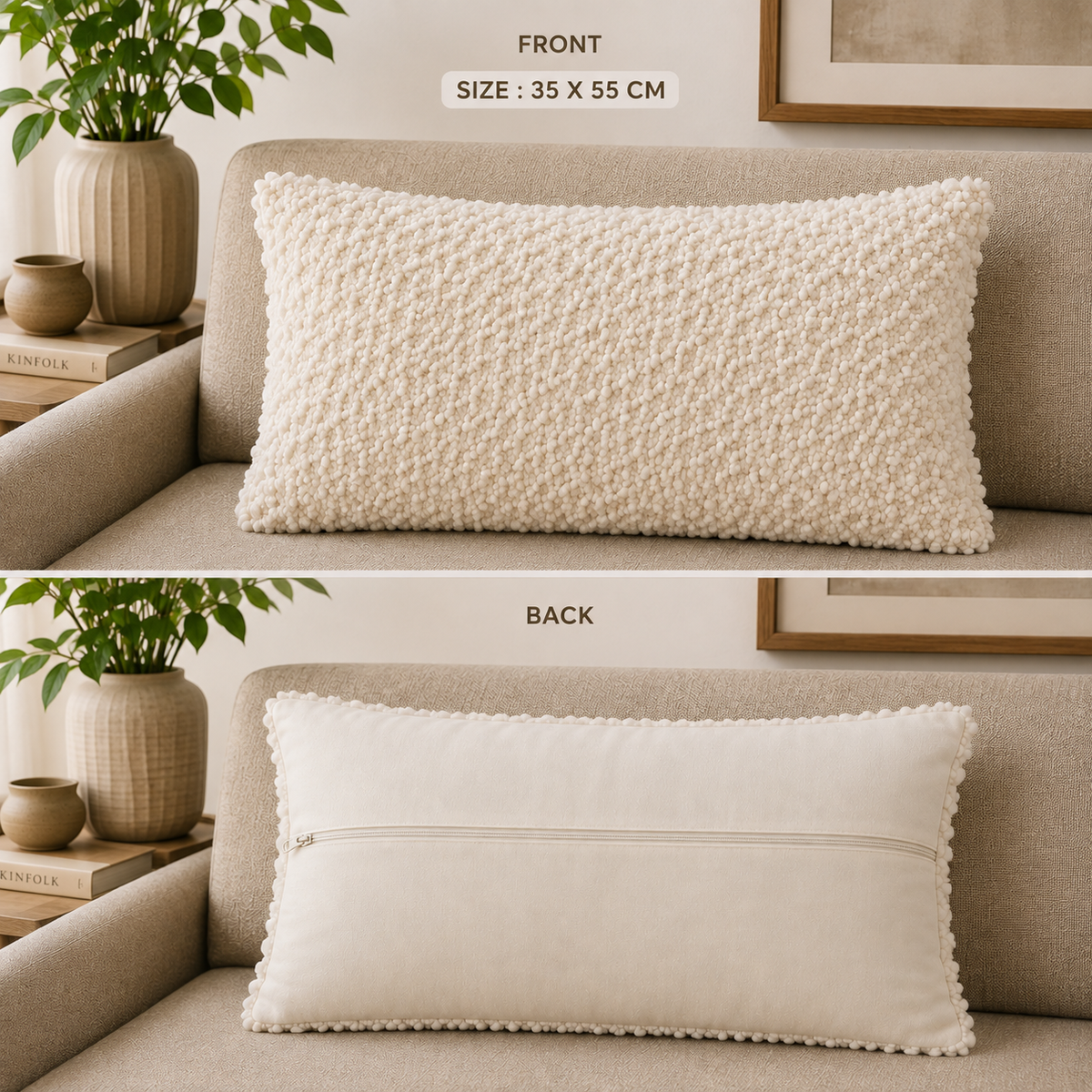 Ivory Cloud Cotton Blend Textured Cushion Cover
