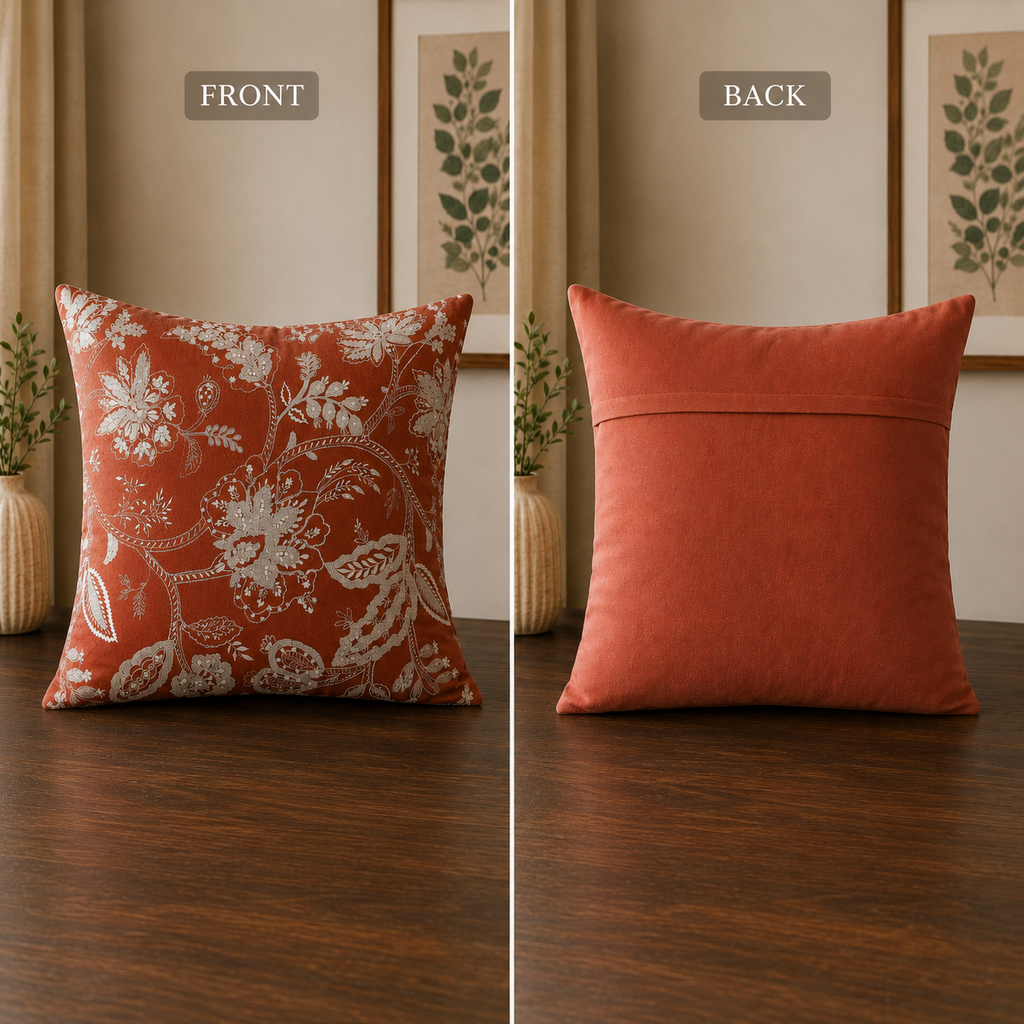 Handcrafted Garden Embroidered Linen Cushion Cover