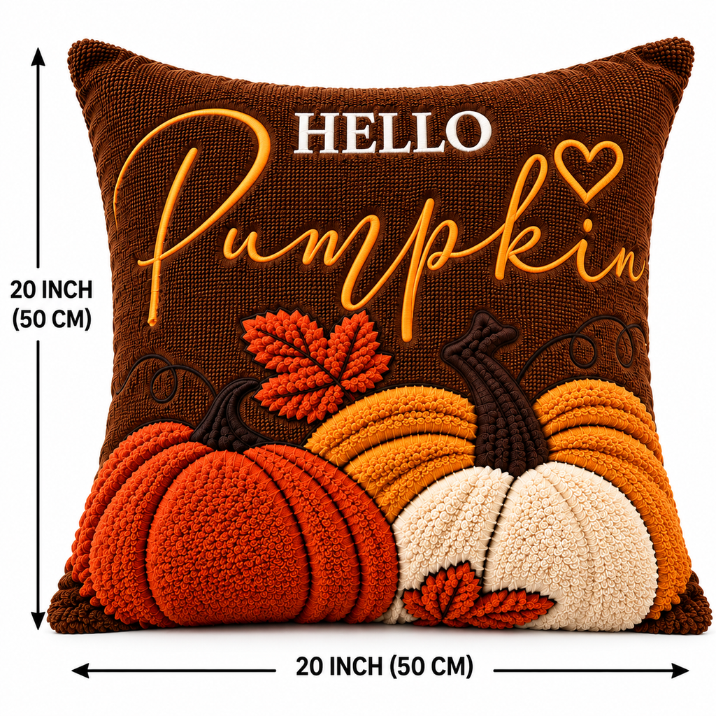 Hello Pumpkin Fall Embroidered Throw Pillow Cover – Autumn Harvest Décor- pack of 2