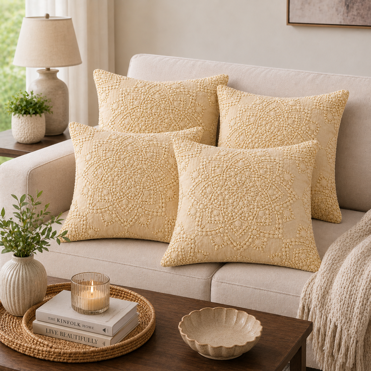 Dynasty Ochre Artisan Embroidery Cushion Cover