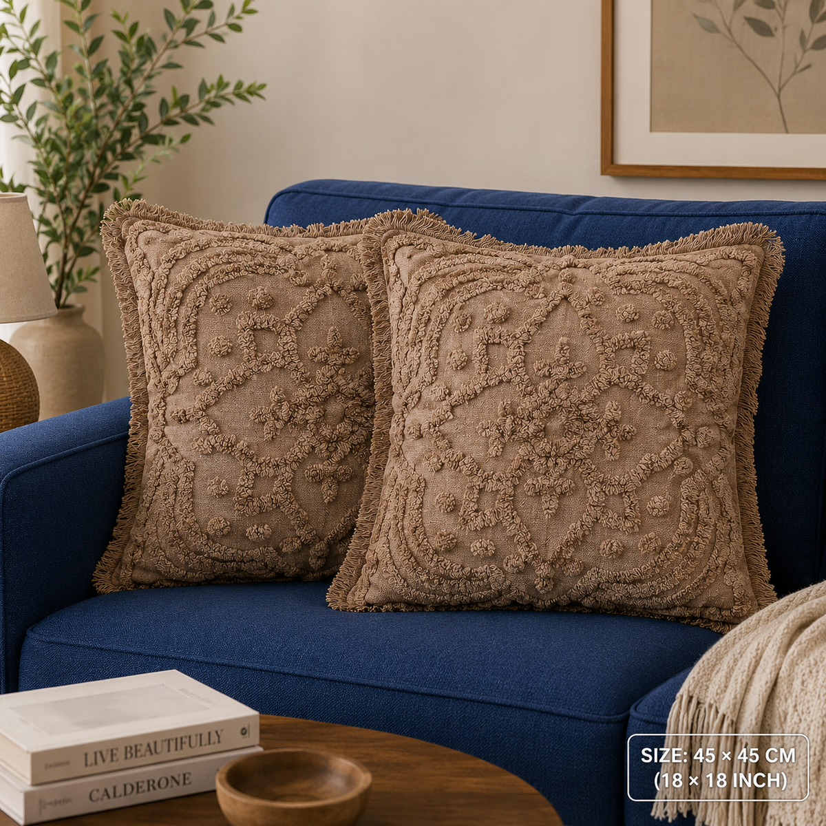 Terra Bloom Tufted Cotton Cushion Cover