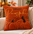 Hello Pumpkin Fall Embroidered Throw Pillow Cover – Autumn Harvest Décor- pack of 2