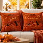 Hello Pumpkin Fall Embroidered Throw Pillow Cover – Autumn Harvest Décor- pack of 2