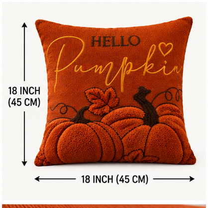 Hello Pumpkin Fall Embroidered Throw Pillow Cover – Autumn Harvest Décor- pack of 2