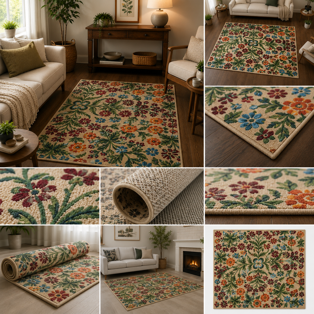 Floral Folk Art Area Rug