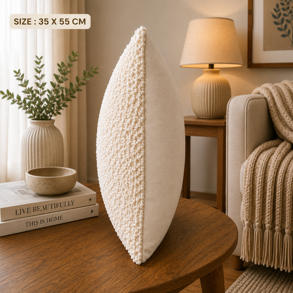 Ivory Cloud Cotton Blend Textured Cushion Cover