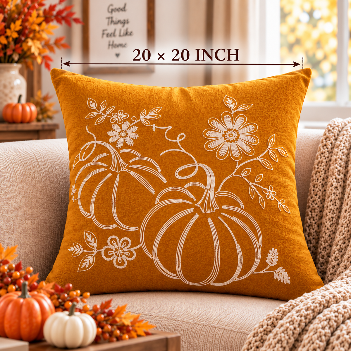 Pumpkin Harvest Throw Cushion Cover – Autumn Fall Decorative Accent Pillow - pack of 2
