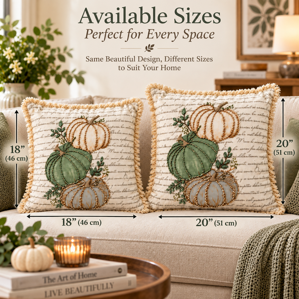 Autumn Pumpkin Beaded Decorative Pillow Covers – Pack of 2
