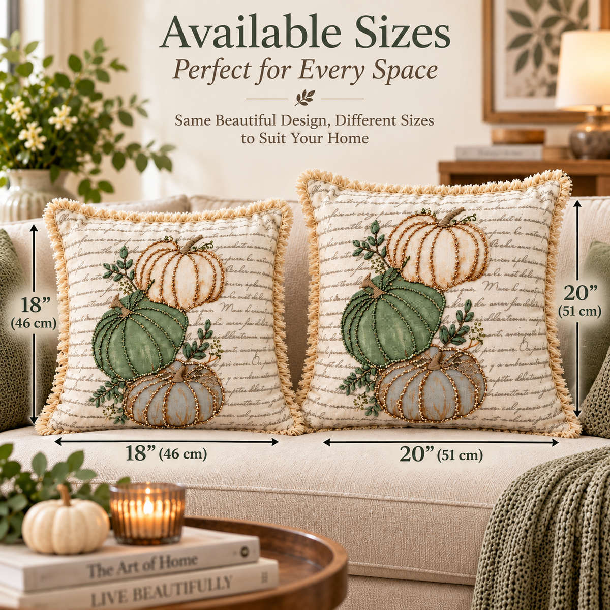 Autumn Pumpkin Beaded Decorative Pillow Covers – Pack of 2