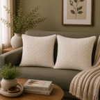 Ivory Cloud Cotton Blend Textured Cushion Cover