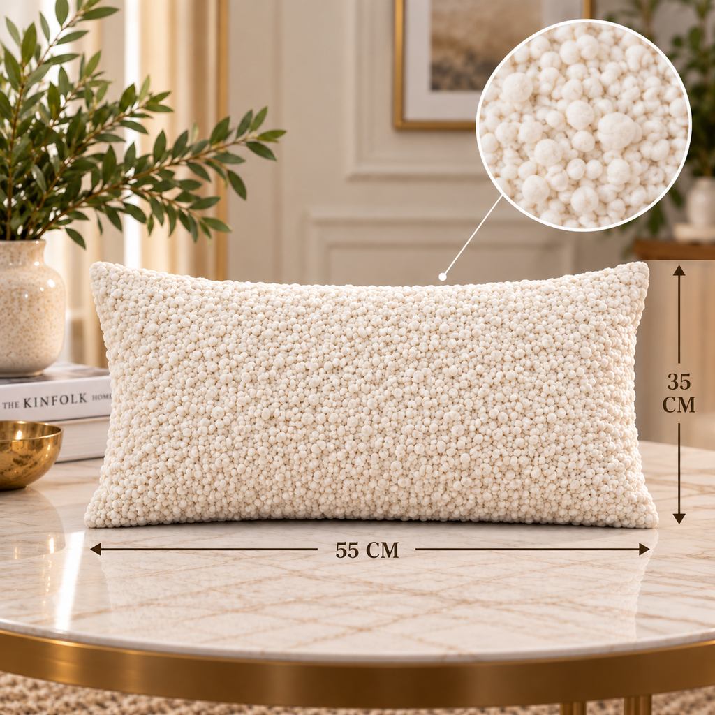 Ivory Cloud Cotton Blend Textured Cushion Cover