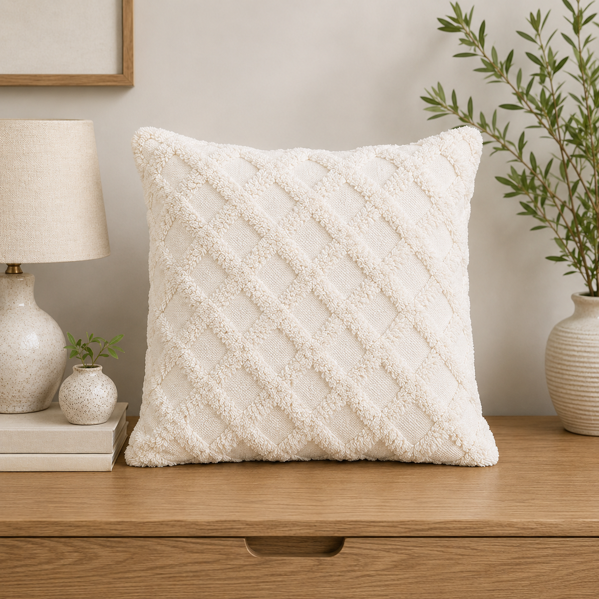 Ivory Terrain Tufted Cotton Cushion Cover