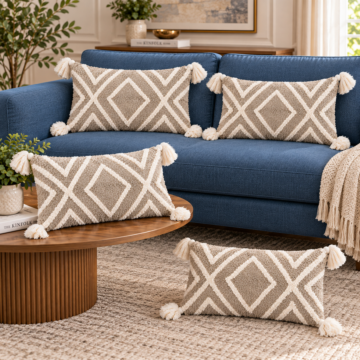 Sandstone Diamond Tufted Cotton Blend Cushion Cover