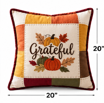 Grateful Harvest Pumpkin Cushion Cover – Autumn Patchwork Decorative Pillow - pack of 2