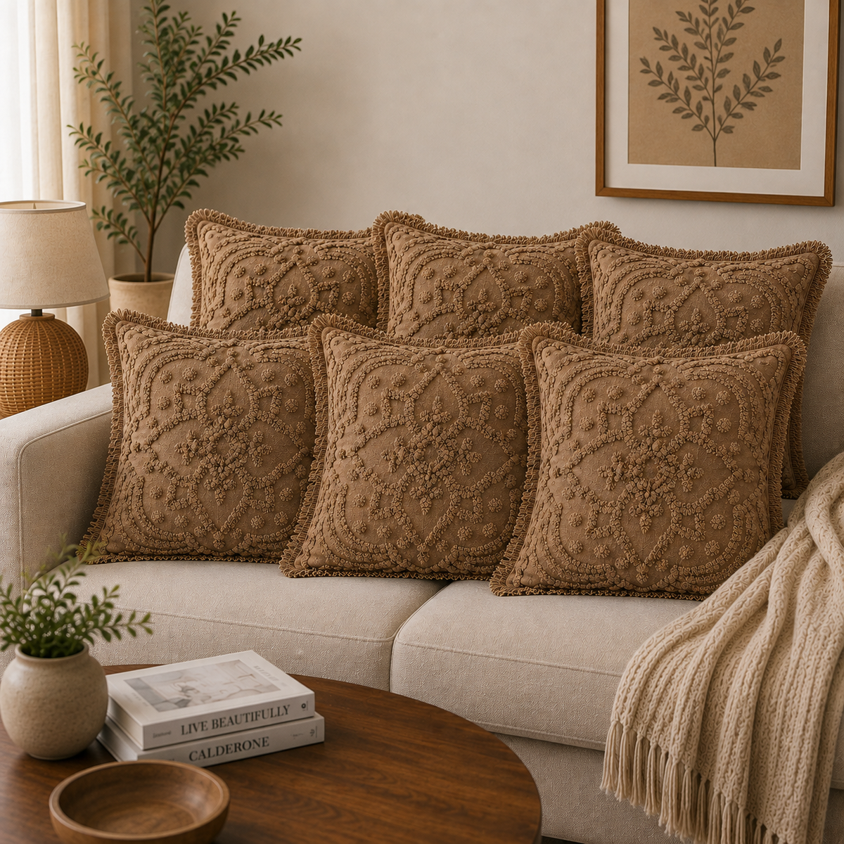 Terra Bloom Tufted Cotton Cushion Cover