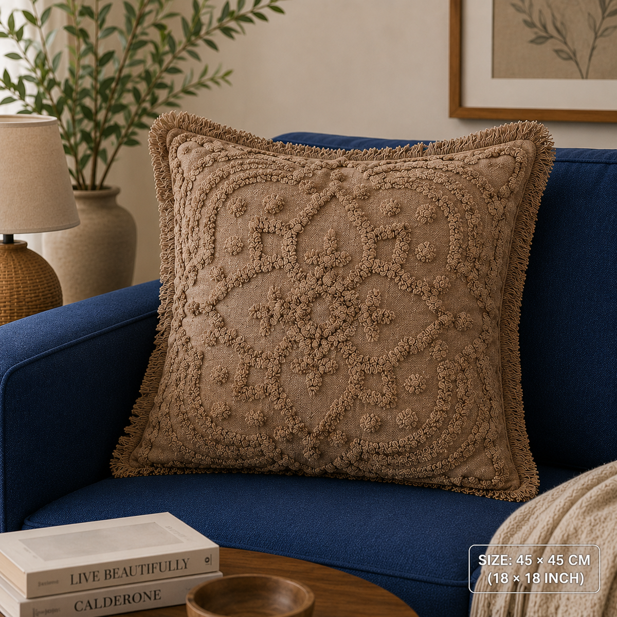 Terra Bloom Tufted Cotton Cushion Cover