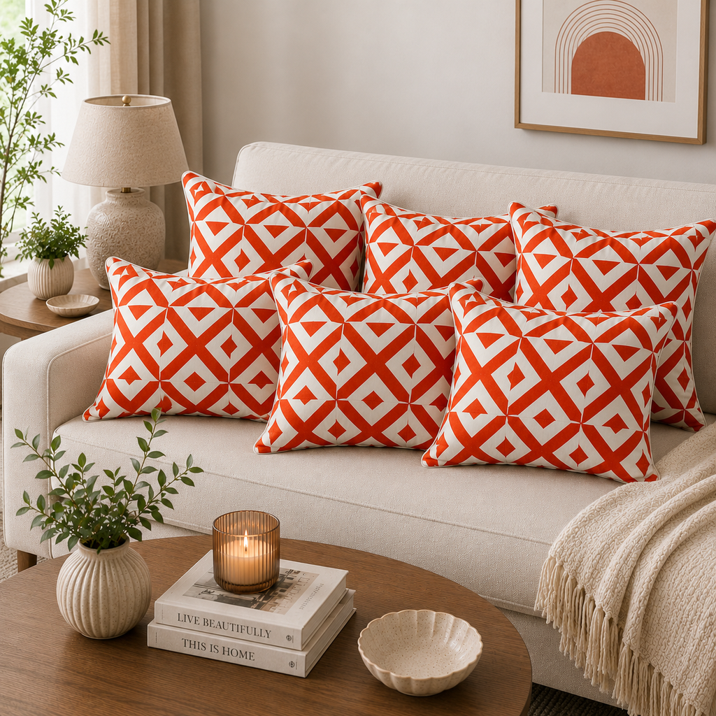 Desert Ember Geometric Cotton Cushion Cover