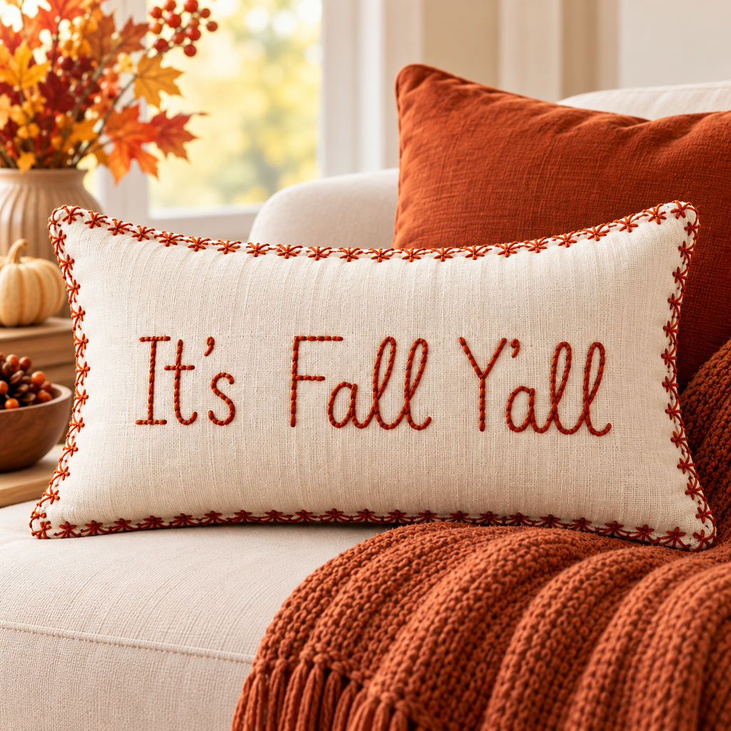 Fall Y’all Lumbar Cushion Cover – Autumn Decorative Accent Pillow -pack of 2