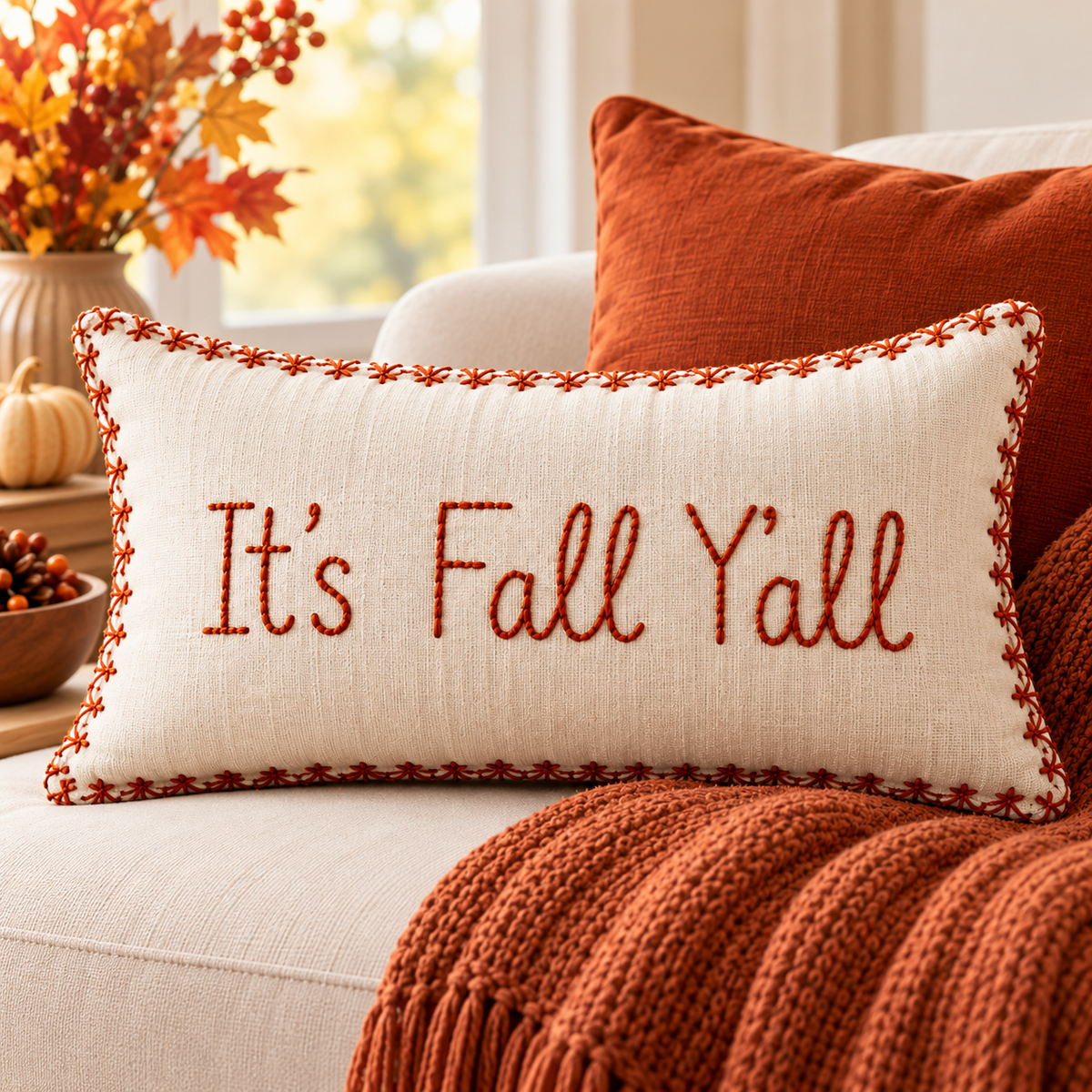 Fall Y’all Lumbar Cushion Cover – Autumn Decorative Accent Pillow -pack of 2