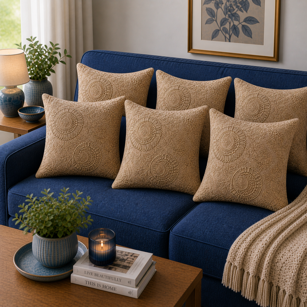 Umber Mist Hand-Embroidered Cushion Cover