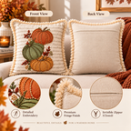 Autumn Pumpkin Beaded Decorative Pillow Covers – Pack of 2