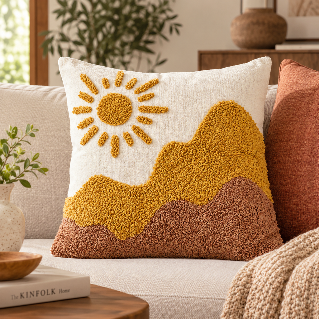 Desert Sunrise Tufted Decorative Cotton Cushion Cover