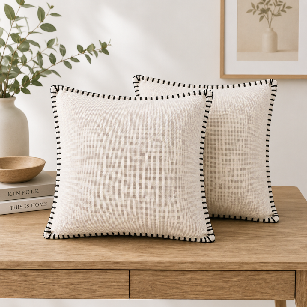 Ivory Grace Embroidered Cotton Cushion Cover