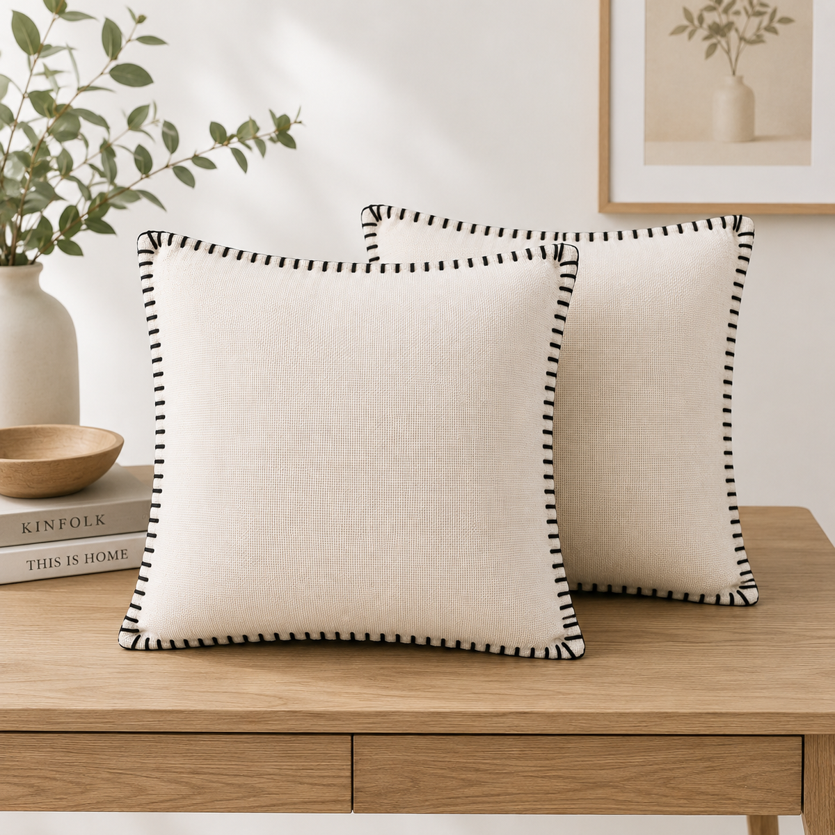 Ivory Grace Embroidered Cotton Cushion Cover