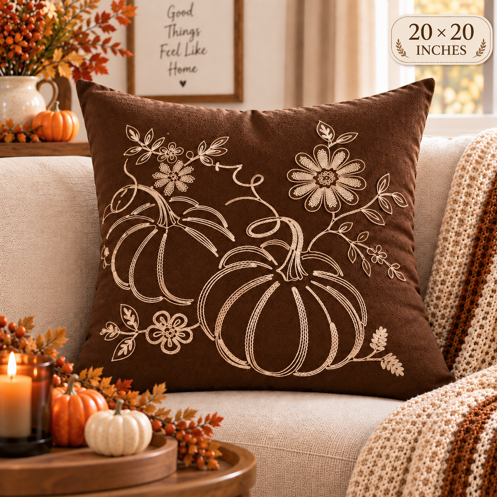 Pumpkin Harvest Throw Cushion Cover – Autumn Fall Decorative Accent Pillow - pack of 2
