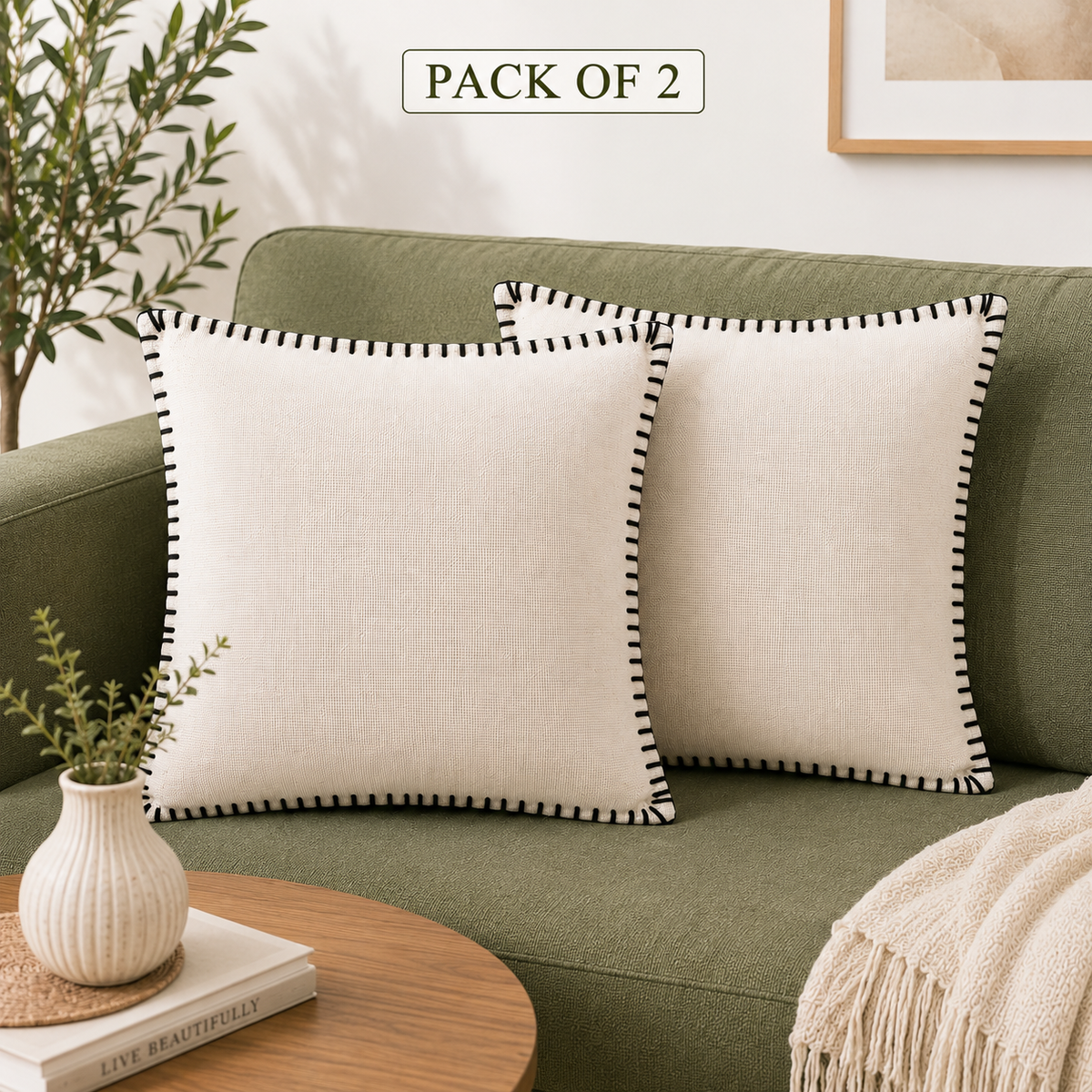 Ivory Grace Embroidered Cotton Cushion Cover