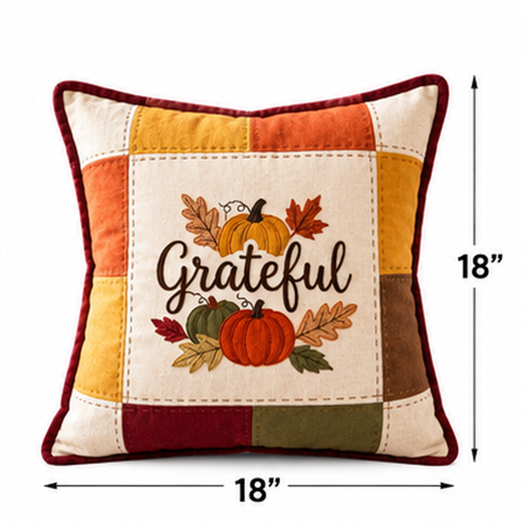 Grateful Harvest Pumpkin Cushion Cover – Autumn Patchwork Decorative Pillow - pack of 2