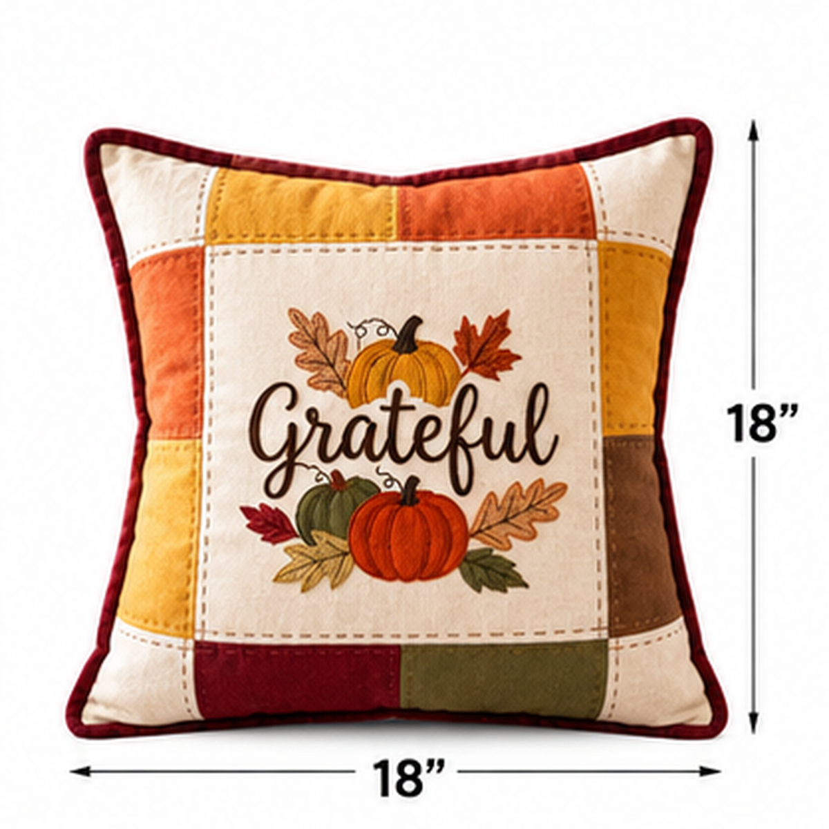 Grateful Harvest Pumpkin Cushion Cover – Autumn Patchwork Decorative Pillow - pack of 2