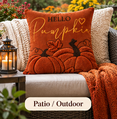 Hello Pumpkin Fall Embroidered Throw Pillow Cover – Autumn Harvest Décor- pack of 2