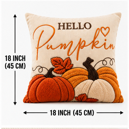 Hello Pumpkin Fall Embroidered Throw Pillow Cover – Autumn Harvest Décor- pack of 2