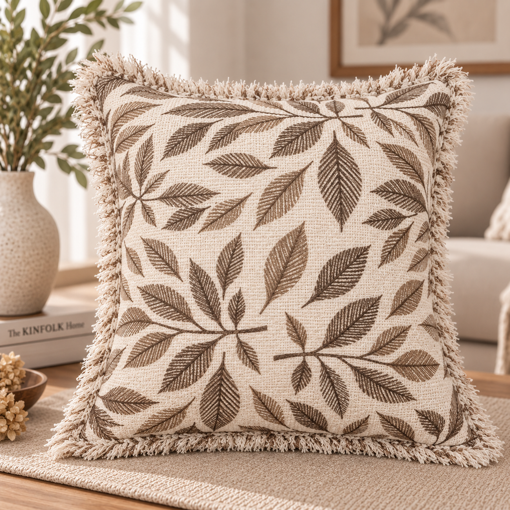 Whispering Petals Cotton Blend Cushion Cover