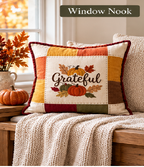 Grateful Harvest Pumpkin Cushion Cover – Autumn Patchwork Decorative Pillow - pack of 2