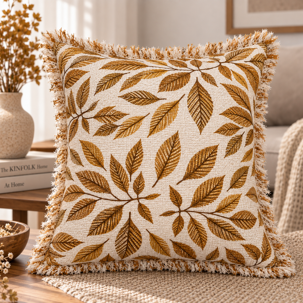 Whispering Petals Cotton Blend Cushion Cover