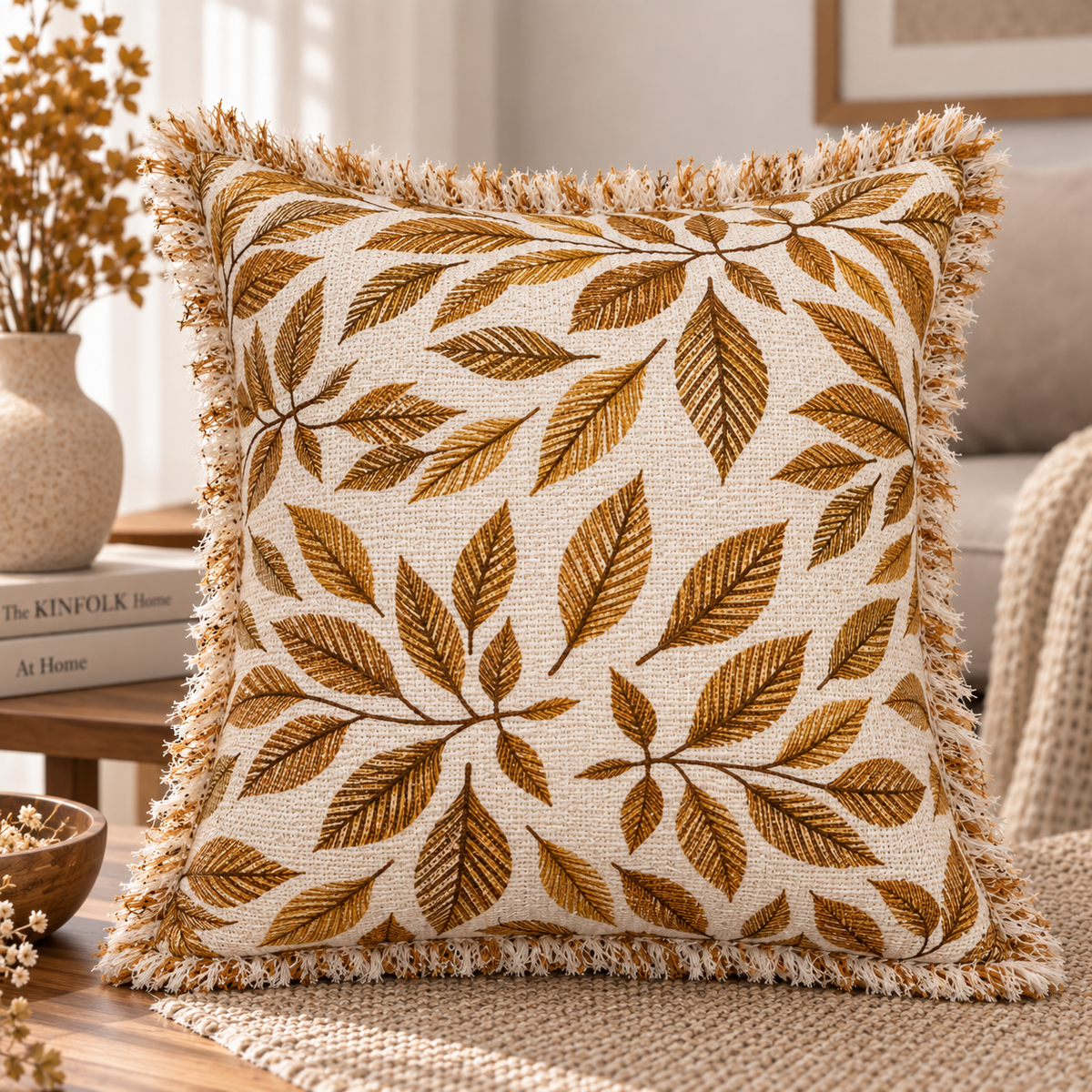 Whispering Petals Cotton Blend Cushion Cover
