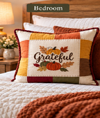 Grateful Harvest Pumpkin Cushion Cover – Autumn Patchwork Decorative Pillow - pack of 2