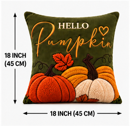 Hello Pumpkin Fall Embroidered Throw Pillow Cover – Autumn Harvest Décor- pack of 2