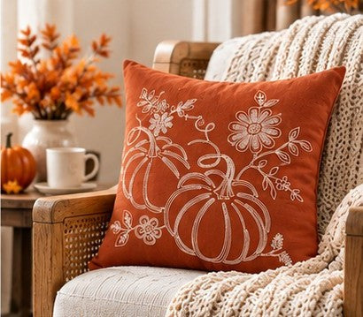 Pumpkin Harvest Throw Cushion Cover – Autumn Fall Decorative Accent Pillow - pack of 2