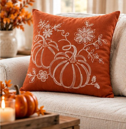 Pumpkin Harvest Throw Cushion Cover – Autumn Fall Decorative Accent Pillow - pack of 2