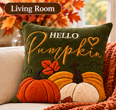 Hello Pumpkin Fall Embroidered Throw Pillow Cover – Autumn Harvest Décor- pack of 2