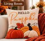 Hello Pumpkin Fall Embroidered Throw Pillow Cover – Autumn Harvest Décor- pack of 2