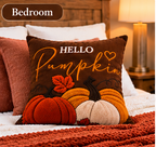 Hello Pumpkin Fall Embroidered Throw Pillow Cover – Autumn Harvest Décor- pack of 2
