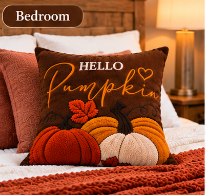 Hello Pumpkin Fall Embroidered Throw Pillow Cover – Autumn Harvest Décor- pack of 2