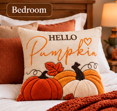 Hello Pumpkin Fall Embroidered Throw Pillow Cover – Autumn Harvest Décor- pack of 2
