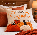 Hello Pumpkin Fall Embroidered Throw Pillow Cover – Autumn Harvest Décor- pack of 2